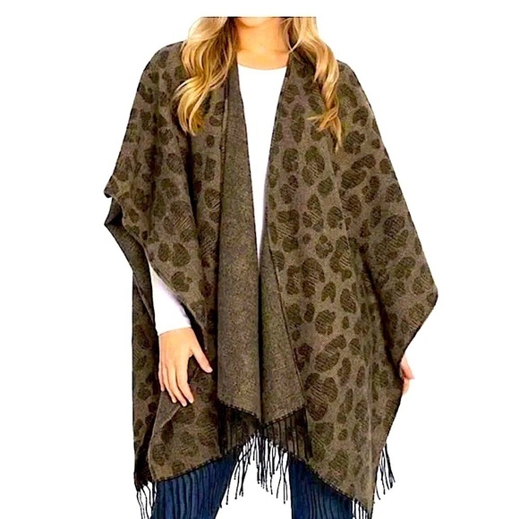 Woolrich fringe wrap leopard size OS - Picture 1 of 6